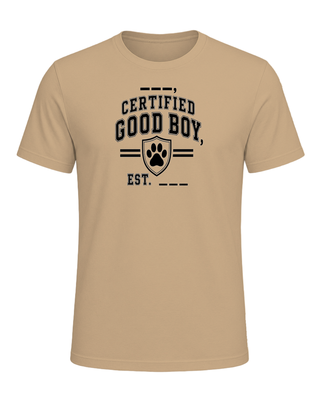 ___, certified good boy, est. ____ — Tan